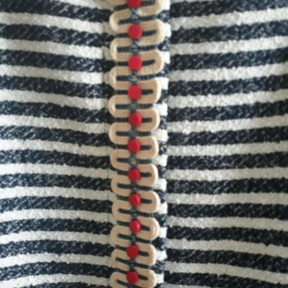 Ruby Rd Jacket Blazer Top Womens Size 10 Blue White Striped Fringed Pocket - Picture 4 of 12